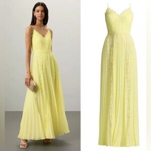 Zac Posen Chiffon lace accordion pleat gown size 6 lemon yellow